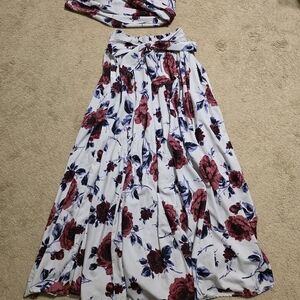 Floral Maxi Skirt - White and Red